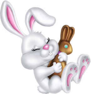 easter bunny holding chocolate rabbit